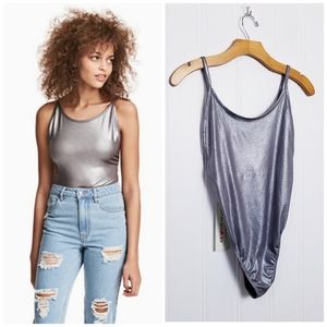 H&M  Coachella Collection Bodysuit Womens Metallic Silver Indie Sleeze Size S